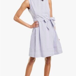 Brand New With Tag US 8 Anne Klein Blue White Seersucker Fit & Flare Dress